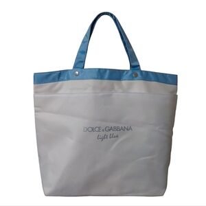 Dolce And Gabbana Canvas Tote White, Blue And Silver Print Shopping Bag